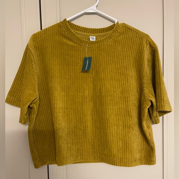 twik Tops - Twik Par Simons Mustard Olive Ribbed Velour Crop Tee